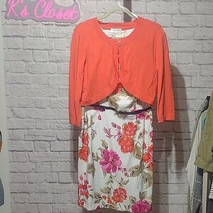 Dressbarn Floral Print Skirt with Orange Cardigan NWT (16)